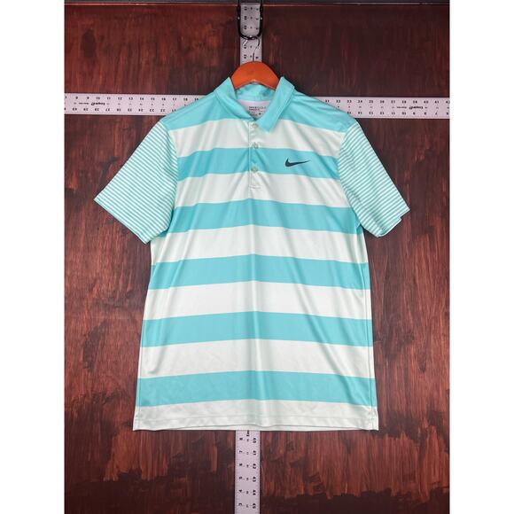 Nike Golf‎ Dri Fit Polo Shirt Colorblock Striped Digital Print Aqua Mint Medium - Picture 1 of 6